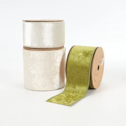 4" Reversible Velvet/Lurex Wired Ribbon | Ivory/Gold | 10 Yard Roll
