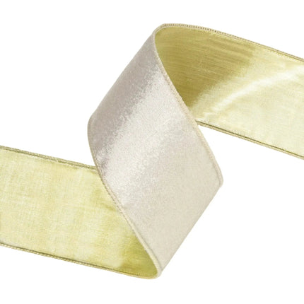4" Reversible Velvet/Lurex Wired Ribbon | Ivory/Gold | 10 Yard Roll LaRibbons and Crafts