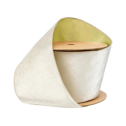 4" Reversible Velvet/Lurex Wired Ribbon | Ivory/Gold | 10 Yard Roll LaRibbons and Crafts