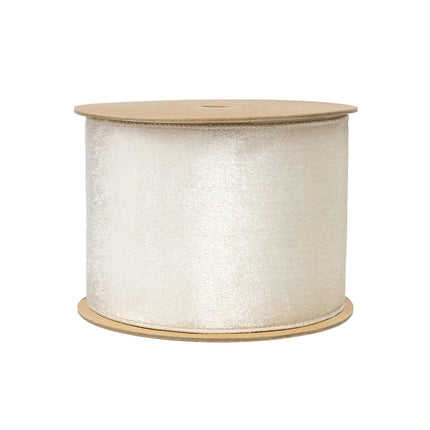 Reversible velvet wired ribbon (ivory, gold backing) for Christmas, perfect for holiday gifting, decor, and crafting inspiration.