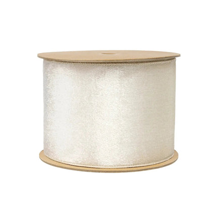 4" Reversible Velvet/Lurex Wired Ribbon | Ivory/Gold | 10 Yard Roll LaRibbons and Crafts
