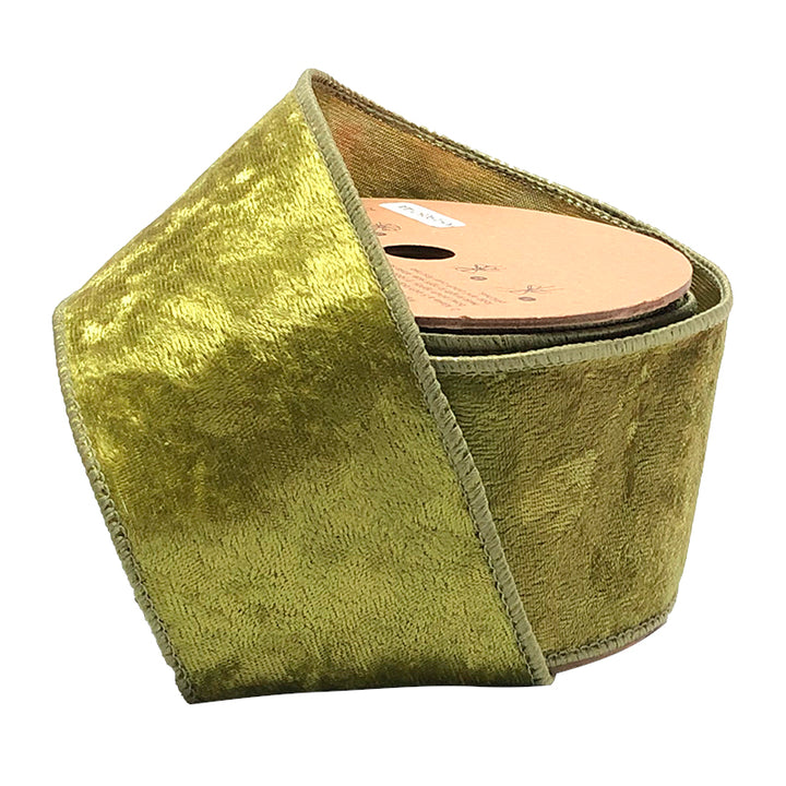 2 1/2" Reversible Velvet/Lurex Wired Ribbon | Moss/Gold | 10 Yard Roll