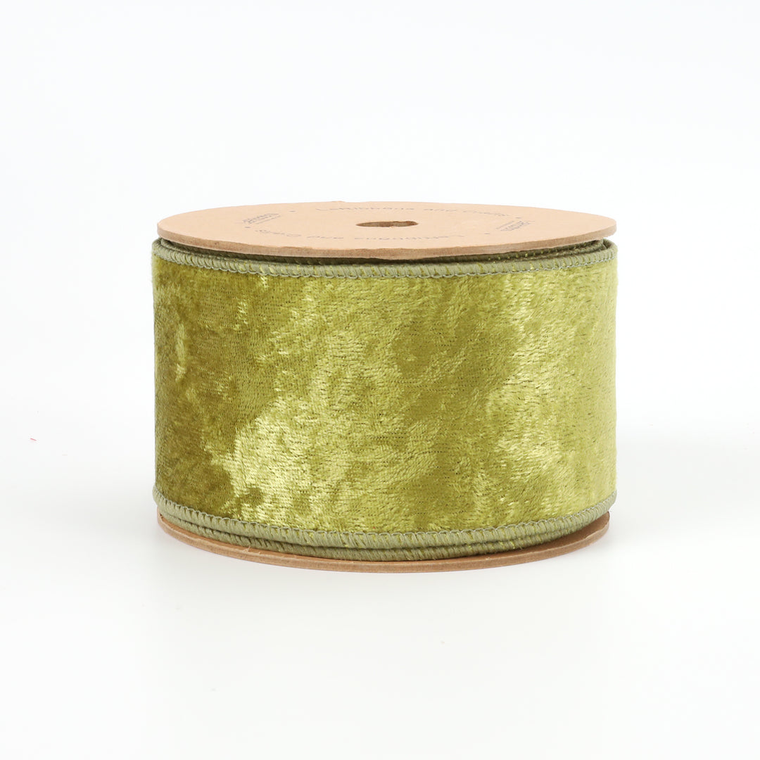 2 1/2" Reversible Velvet/Lurex Wired Ribbon | Moss/Gold | 10 Yard Roll