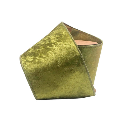 4" Reversible Velvet/Lurex Wired Ribbon, Moss Green with Gold Lurex, Luxe Textured Velvet