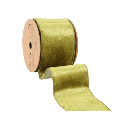 Reversible Velvet/Lurex Wired Ribbon Spool, Moss Green & Gold, Rich Textured Craft