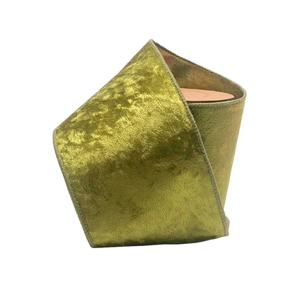 Olive Green Velvet Ribbon on Spool, Plush Texture & Neat Stitching.