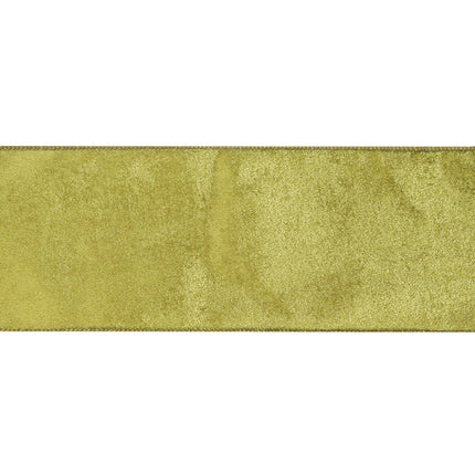 Moss Green Velvet Ribbon Closeup, Gold Lurex Edge, Smooth Luxe Texture