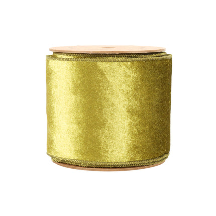 Reversible Velvet/Lurex Wired Ribbon Spool, Moss Green & Gold, Elegant Craft Supply