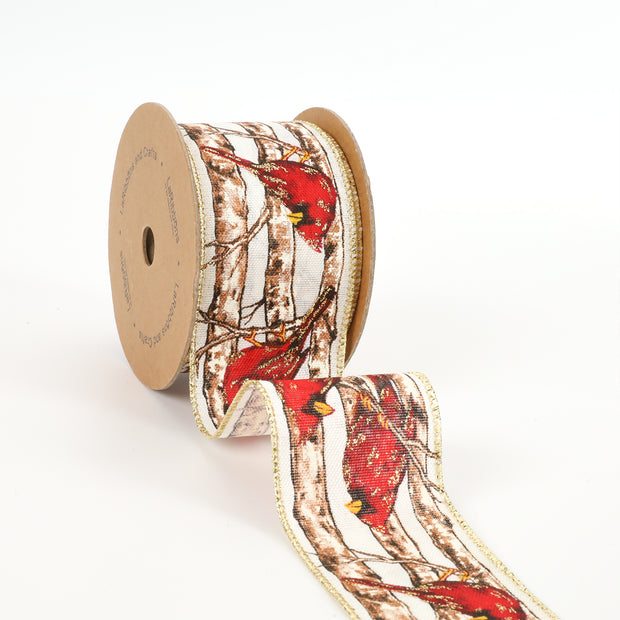 2 1/2" Wired Ribbon | "Glitter Cardinal" Antique White/Red Multi | 10 Yard Roll