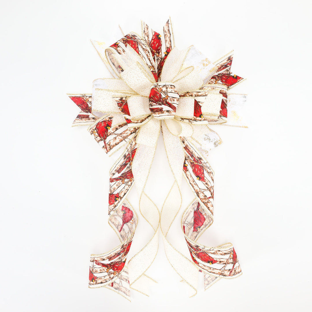 2 1/2" Wired Ribbon | "Glitter Cardinal" Antique White/Red Multi | 10 Yard Roll