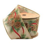 2 1/2" Wired Ribbon | "Glitter Pinecone" Natural/Gold Multi | 10 Yard Roll