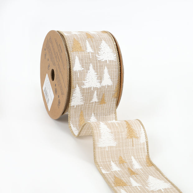 2 1/2" Wired Ribbon | "Tree Grove" Natural/White | 10 Yard Roll