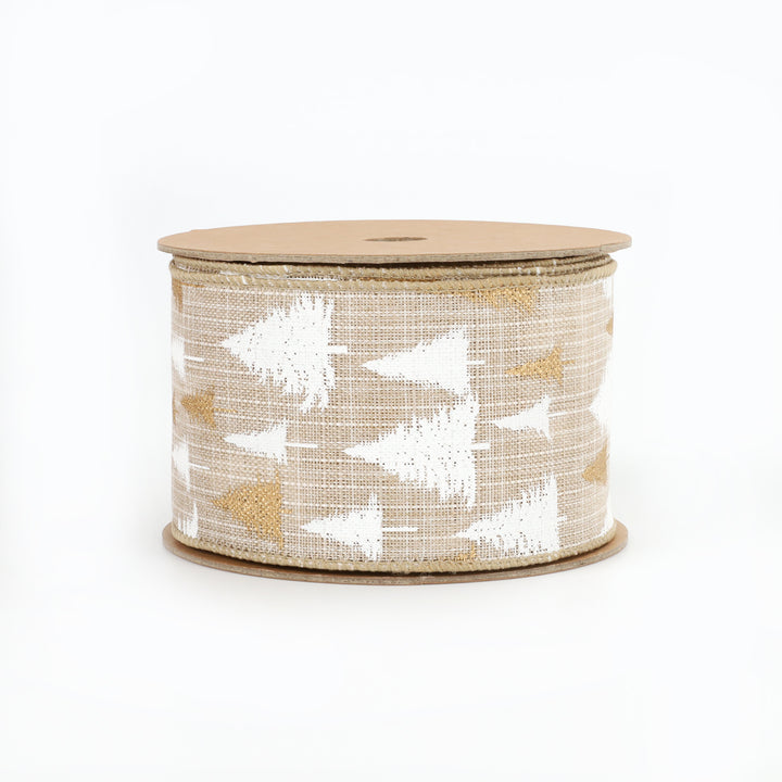 2 1/2" Wired Ribbon | "Tree Grove" Natural/White | 10 Yard Roll