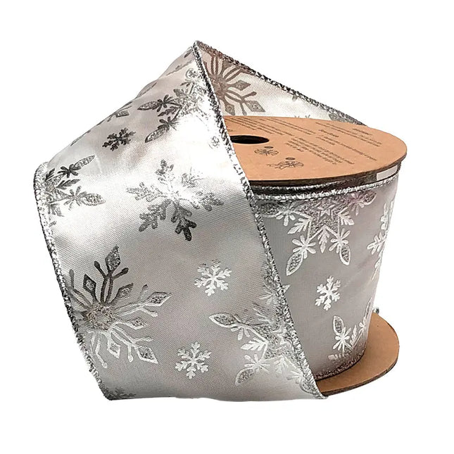 2 1/2" Wired Ribbon | "Metallic Snowflake" White/Silver | 10 Yard Roll LaRibbons and Crafts