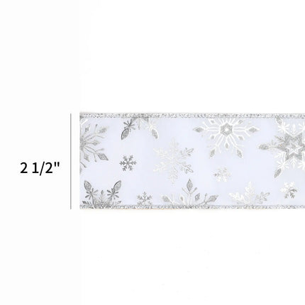 2 1/2" Wired Ribbon | "Metallic Snowflake" White/Silver | 10 Yard Roll LaRibbons and Crafts