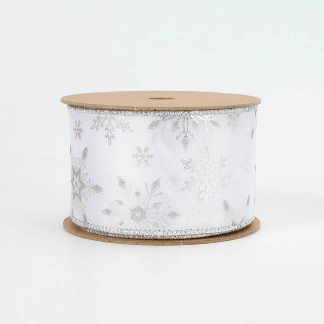 2 1/2" Wired Ribbon | "Metallic Snowflake" White/Silver | 10 Yard Roll LaRibbons and Crafts