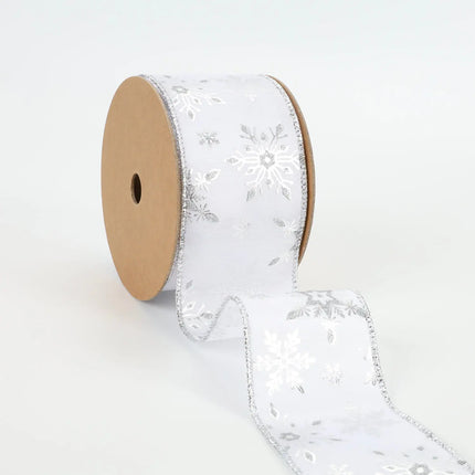2 1/2" Wired Ribbon | "Metallic Snowflake" White/Silver | 10 Yard Roll LaRibbons and Crafts