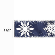 2 1/2" Wired Ribbon | "Glitter Snowflake" Navy/Silver | 10 Yard Roll