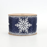 2 1/2" Wired Ribbon | "Glitter Snowflake" Navy/Silver | 10 Yard Roll