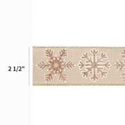 2 1/2" Wired Ribbon | "Jumbo Glitter Snowflake" Natural/Gold | 10 Yard Roll