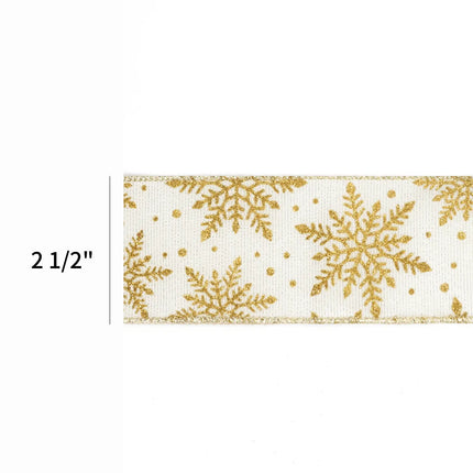 2 1/2" Wired Ribbon | "Glitter Snowflake" Antique White/Gold | 10 Yard Roll LaRibbons and Crafts