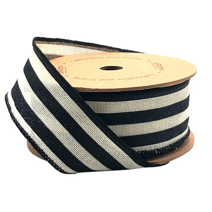 1 1/2" Wired Ribbon | "Striped" Black/White | 10 Yard Roll LaRibbons and Crafts