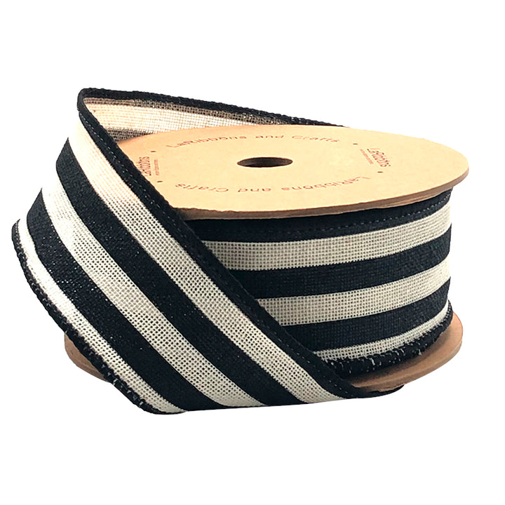 1 1/2" Wired Ribbon | "Striped" Black/White | 10 Yard Roll