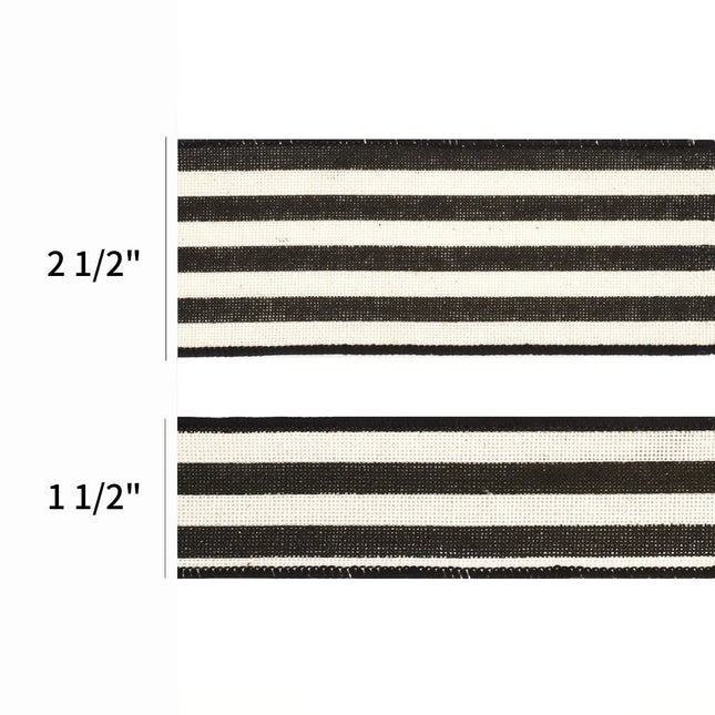 1 1/2" Wired Ribbon | "Striped" Black/White | 10 Yard Roll LaRibbons and Crafts