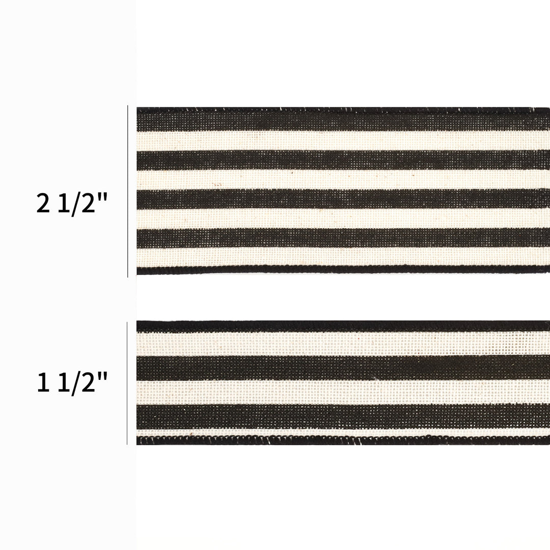 1 1/2" Wired Ribbon | "Striped" Black/White | 10 Yard Roll