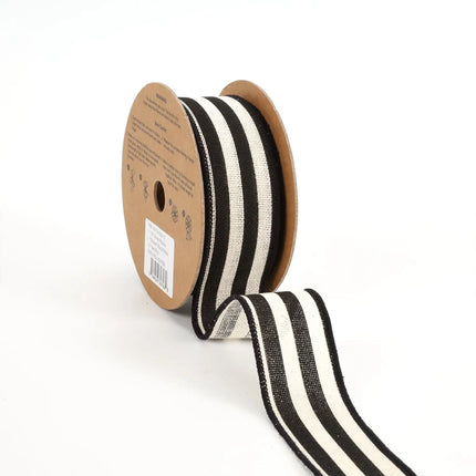 1 1/2" Wired Ribbon | "Striped" Black/White | 10 Yard Roll LaRibbons and Crafts
