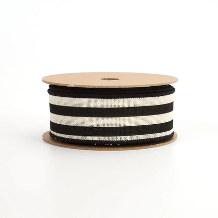 1 1/2" Wired Ribbon | "Striped" Black/White | 10 Yard Roll LaRibbons and Crafts