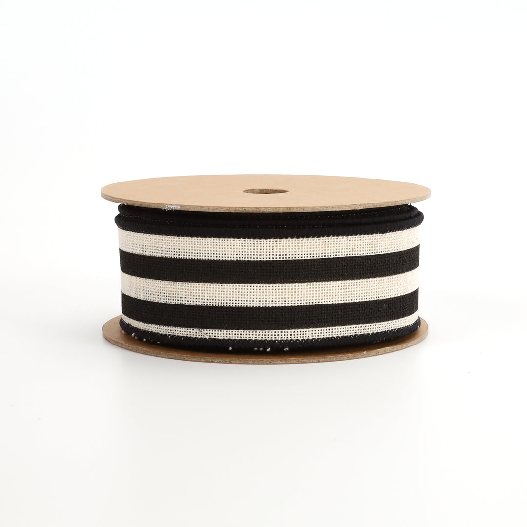 1 1/2" Wired Ribbon | "Striped" Black/White | 10 Yard Roll