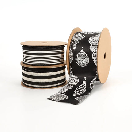 1 1/2" Wired Ribbon | "Striped" Black/White | 10 Yard Roll LaRibbons and Crafts