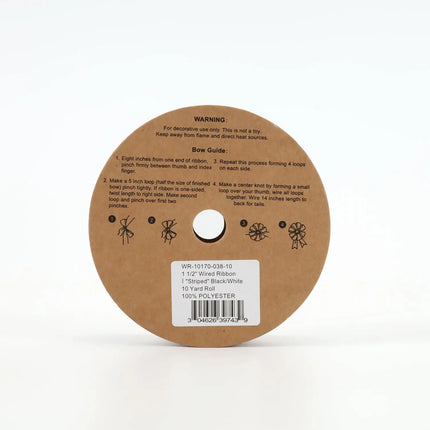 1 1/2" Wired Ribbon | "Striped" Black/White | 10 Yard Roll LaRibbons and Crafts