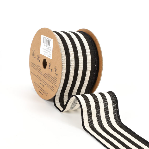 2 1/2" Wired Ribbon | "Striped" Black/White | 10 Yard Roll