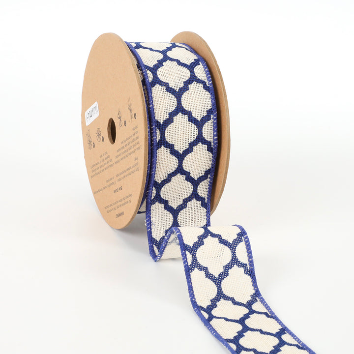 1 1/2" Wired Ribbon | "Lattice" Natural | 10 Yard Roll