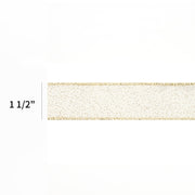 1 1/2" Wired Ribbon | "Glitter Linen" White/Gold | 10 Yard Roll