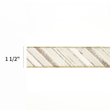 1 1/2" Wired Ribbon | "Glitter Striped" White/Multi | 10 Yard Roll LaRibbons and Crafts