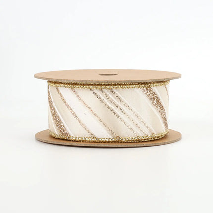 1 1/2" Wired Ribbon | "Glitter Striped" White/Multi | 10 Yard Roll LaRibbons and Crafts