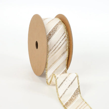 1 1/2" Wired Ribbon | "Glitter Striped" White/Multi | 10 Yard Roll LaRibbons and Crafts