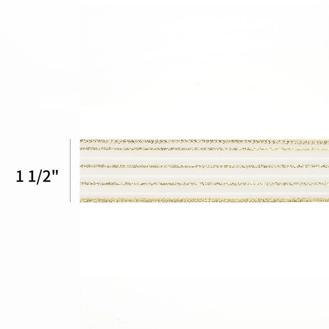 1 1/2" Wired Ribbon | "Glitter Striped" White/Gold | 10 Yard Roll LaRibbons and Crafts