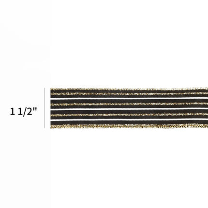 1 1/2" Wired Ribbon | "Glitter Striped" Black/White/Gold | 10 Yard Roll LaRibbons and Crafts