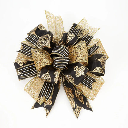 1 1/2" Wired Ribbon | "Glitter Striped" Black/White/Gold | 10 Yard Roll LaRibbons and Crafts