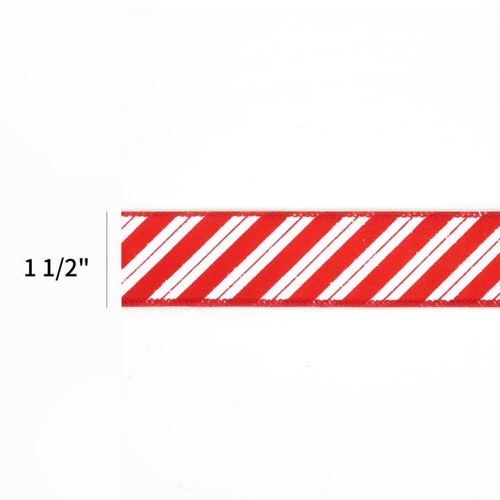 1 1/2" Wired Ribbon | "Glitter Striped" White/Red | 10 Yard Roll