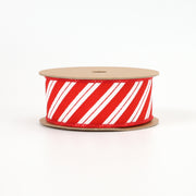 1 1/2" Wired Ribbon | "Glitter Striped" White/Red | 10 Yard Roll