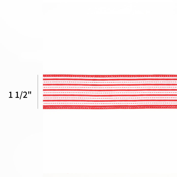 1 1/2" Wired Ribbon | "Mini Striped" White/Red | 10 Yard Roll