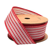 1 1/2" Wired Ribbon | "Mini Striped" White/Red | 10 Yard Roll