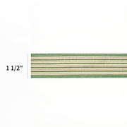 1 1/2" Wired Ribbon | "Mini Striped" Natural/Green | 10 Yard Roll