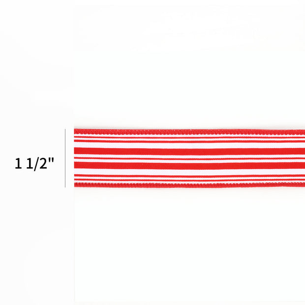 1 1/2" Wired Ribbon | "Striped" Red/White | 10 Yard Roll
