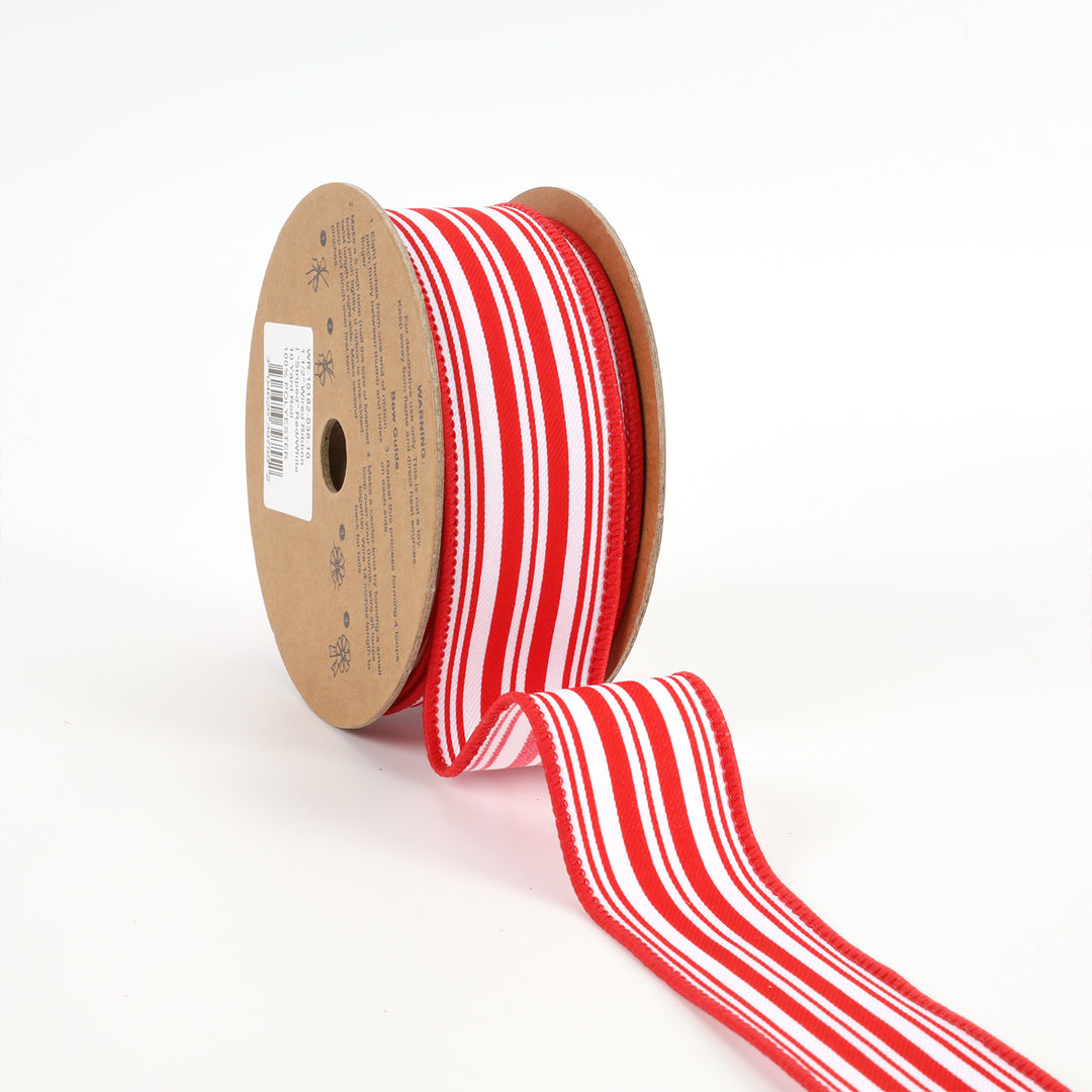 1 1/2" Wired Ribbon | "Striped" Red/White | 10 Yard Roll